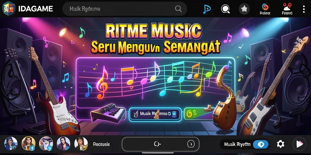Tampilan antarmuka dinamis game Musik Rhythm IDAGAME yang menarik.