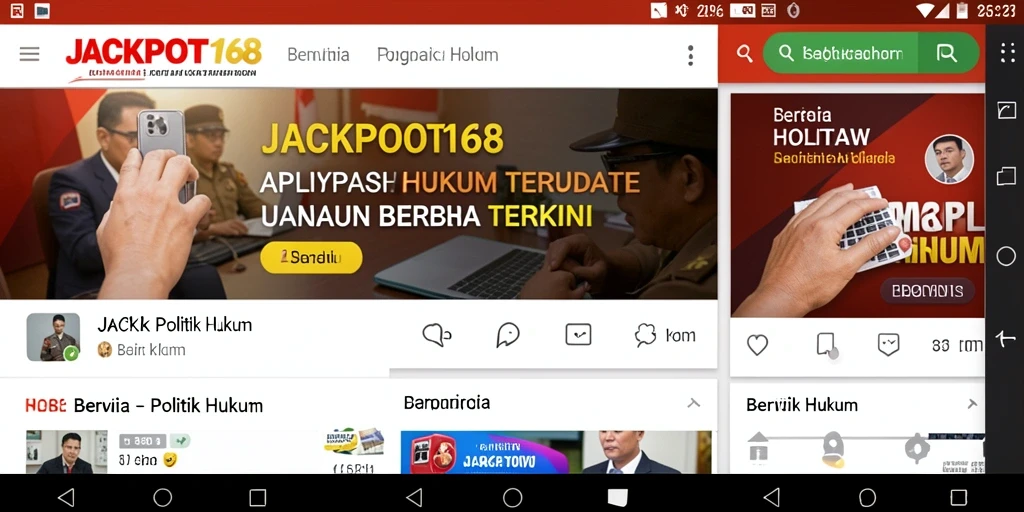 Tampilan antarmuka aplikasi JACKPOT168 untuk berita politik dan hukum.
