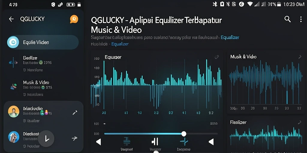 Tampilan antarmuka QGLUCKY dengan fitur Equalizer yang menarik.