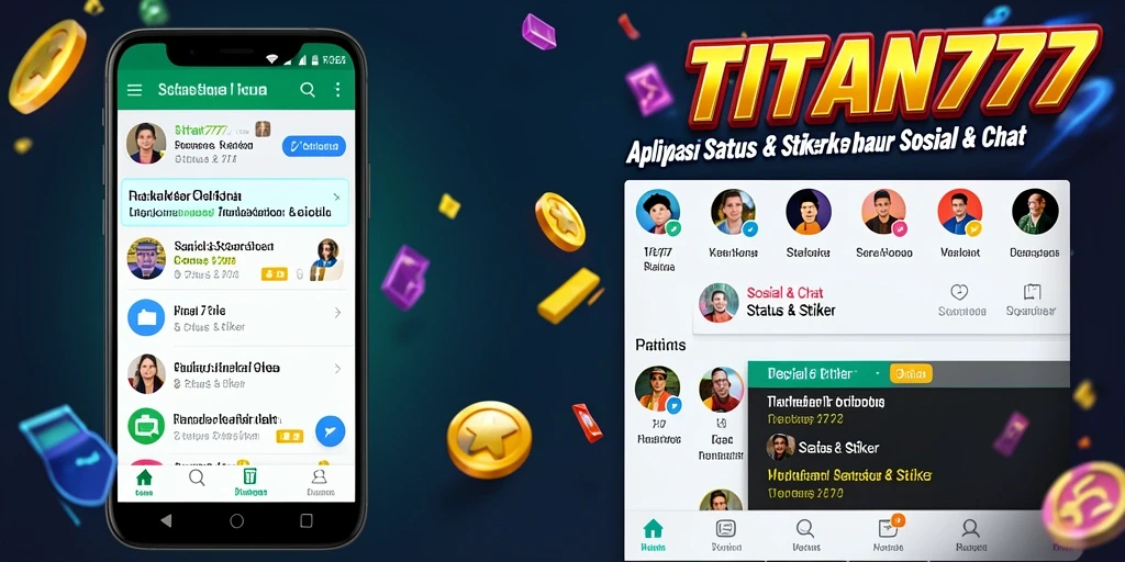 Antarmuka aplikasi TITAN777 dengan berbagai pilihan stiker menarik.